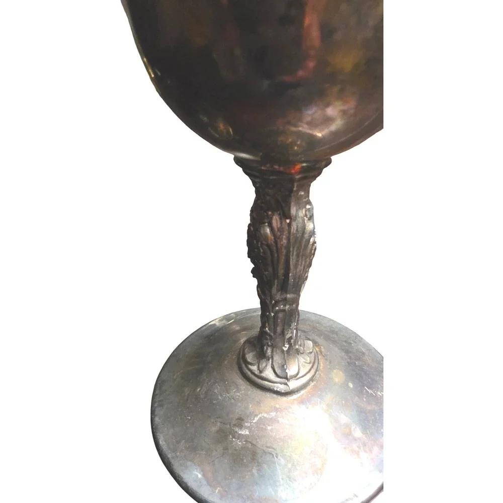 Wine Goblets Pair Silver Plate Engraved Monogram G Vintage Chalices Silver